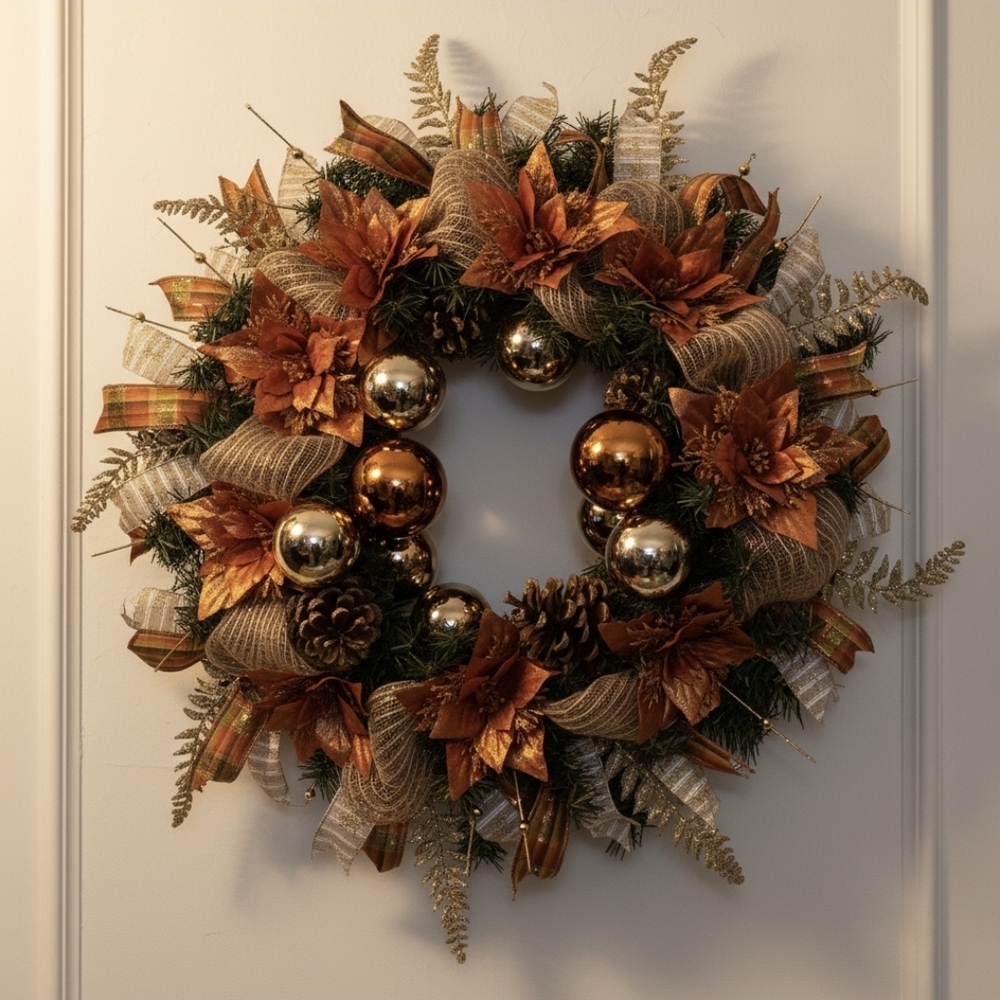 Hand Crafted Holiday Wreath with Bronze and Silver Touches